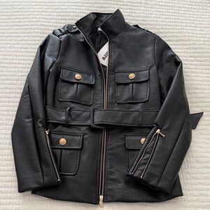 Black Leather Jacket with Gold Accents